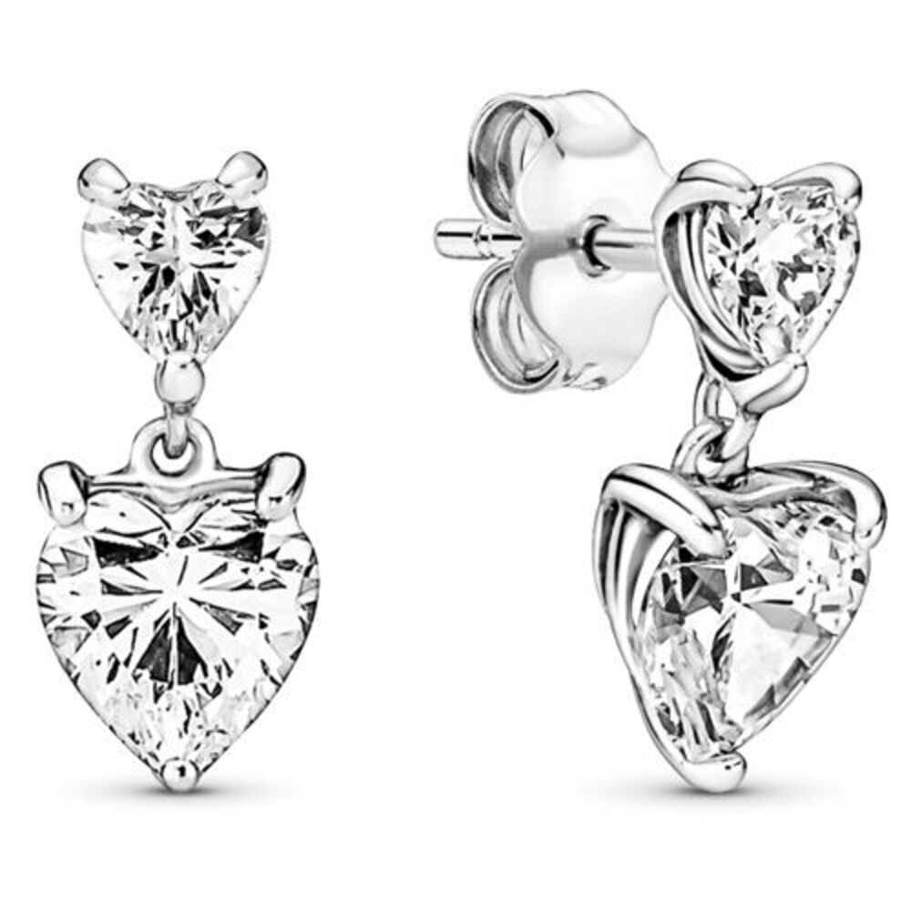 Pandora Double Heart Sparkling Stud Earrings